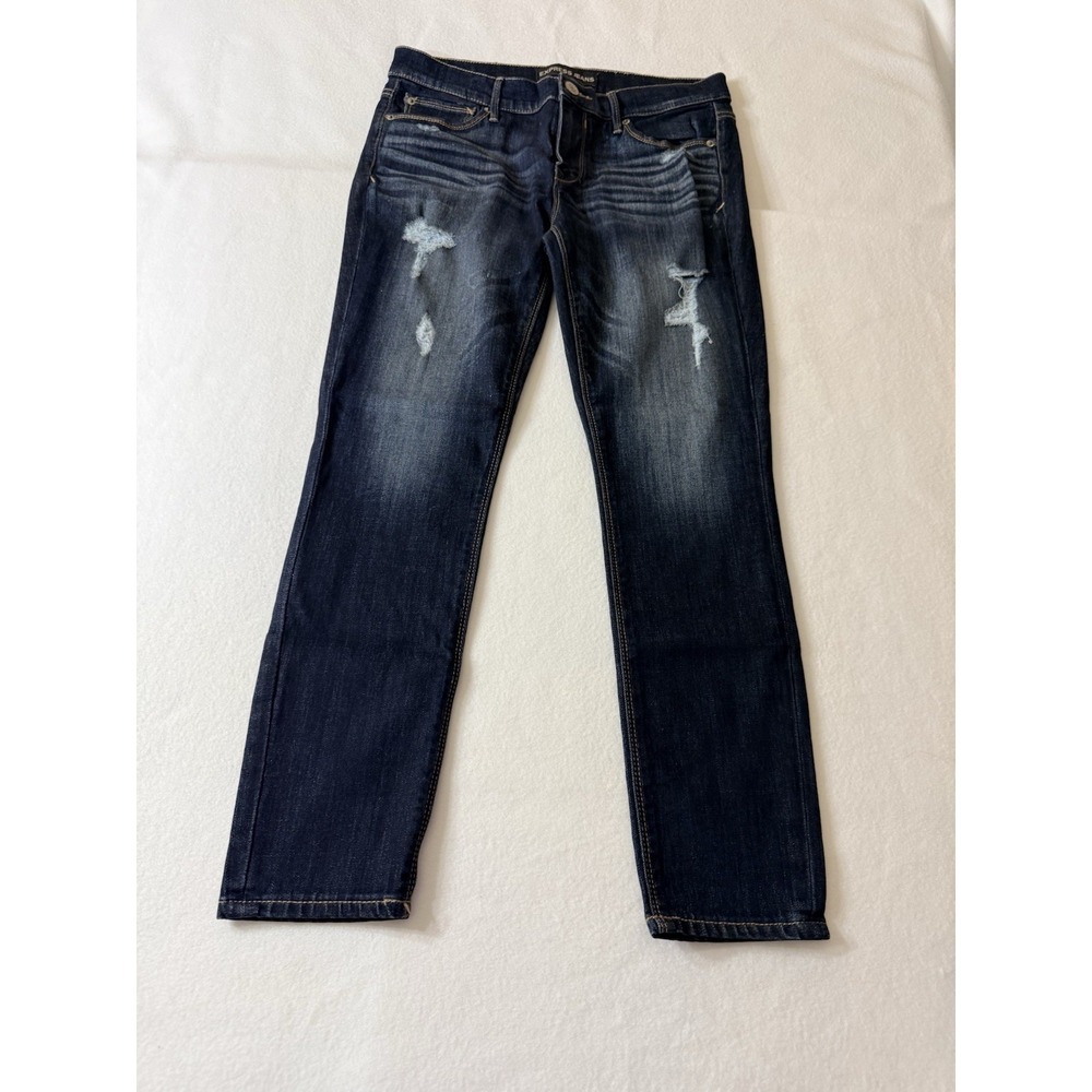 Express‎ Jeans Womens 10 Short Blue Mid Rise Legging Stretch Distressed Denim